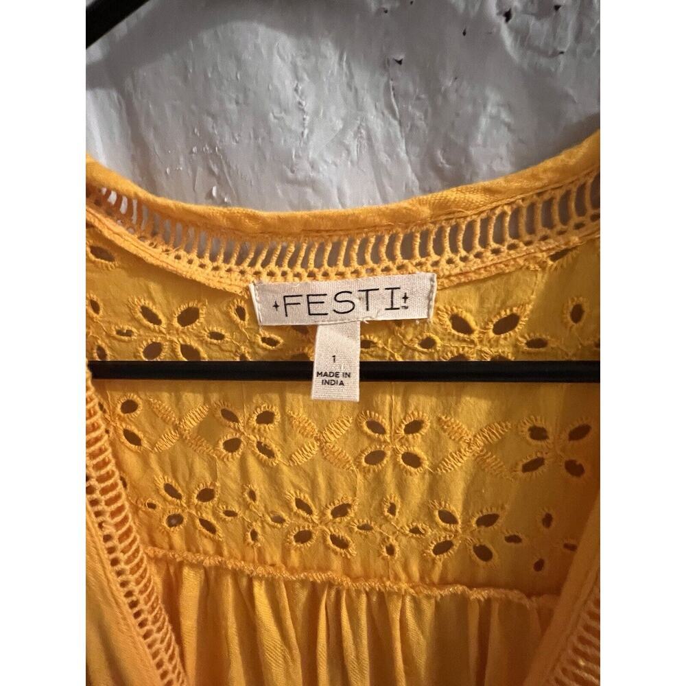 Festi X Torrid Golden Yellow Cotton Eyelet Kimono Size 1 - Picture 3 of 7
